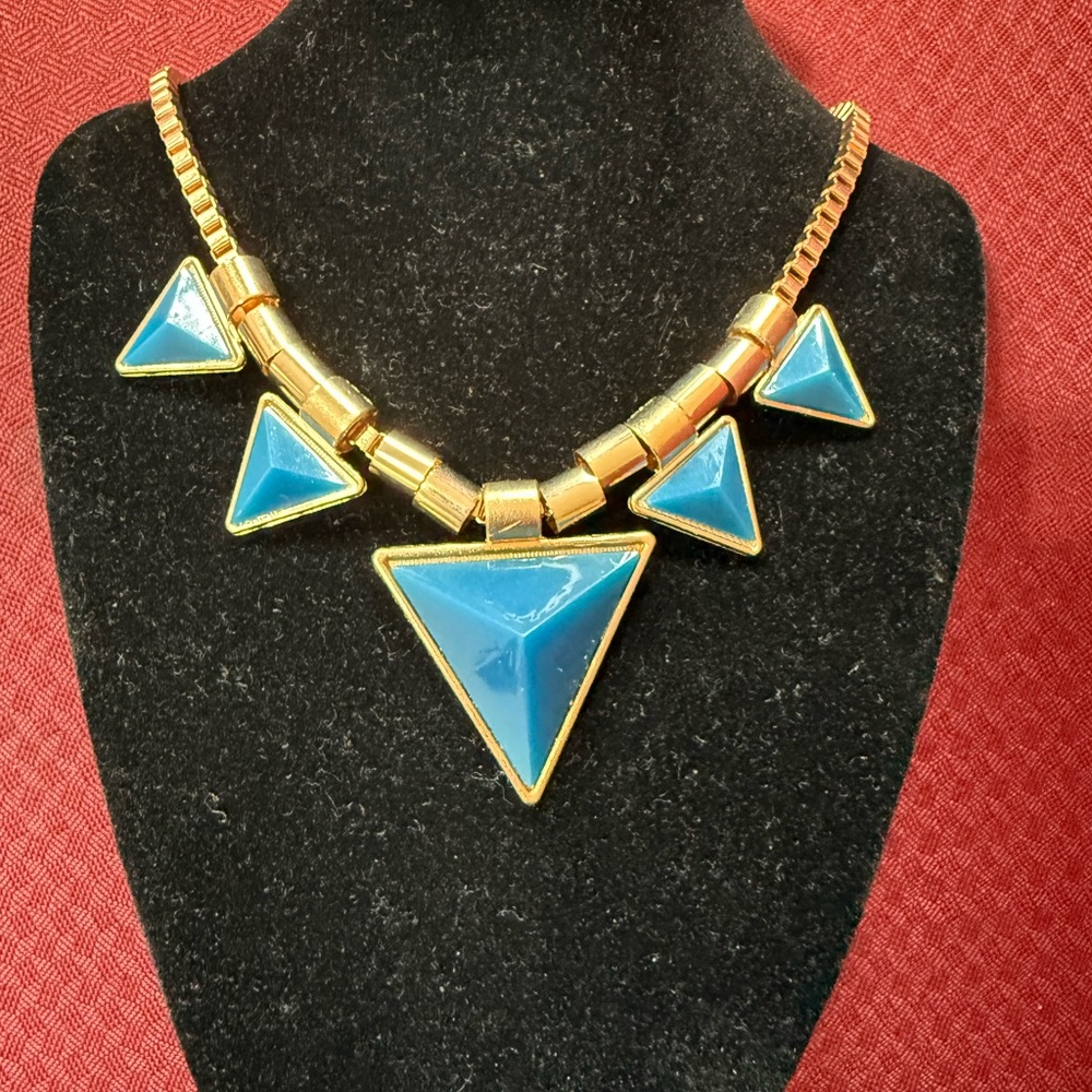 Gold-Tone Necklace with Turquoise Triangle Pendants